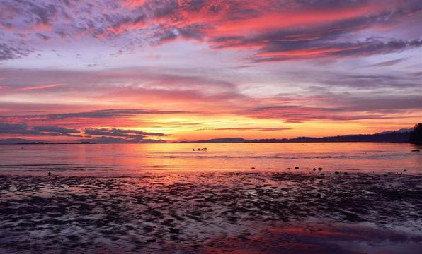 夕阳染红了大海